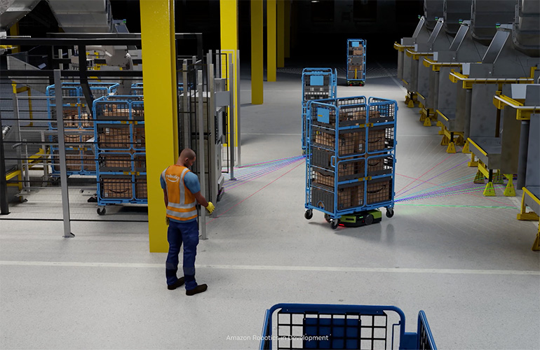 amazon robots in a simulated world.